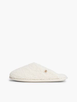 chaussons en fausse fourrure à monogramme th beige pour femmes tommy hilfiger