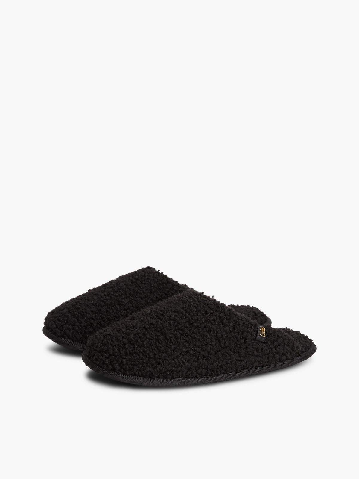 TH Monogram Faux Fur Slippers — Black