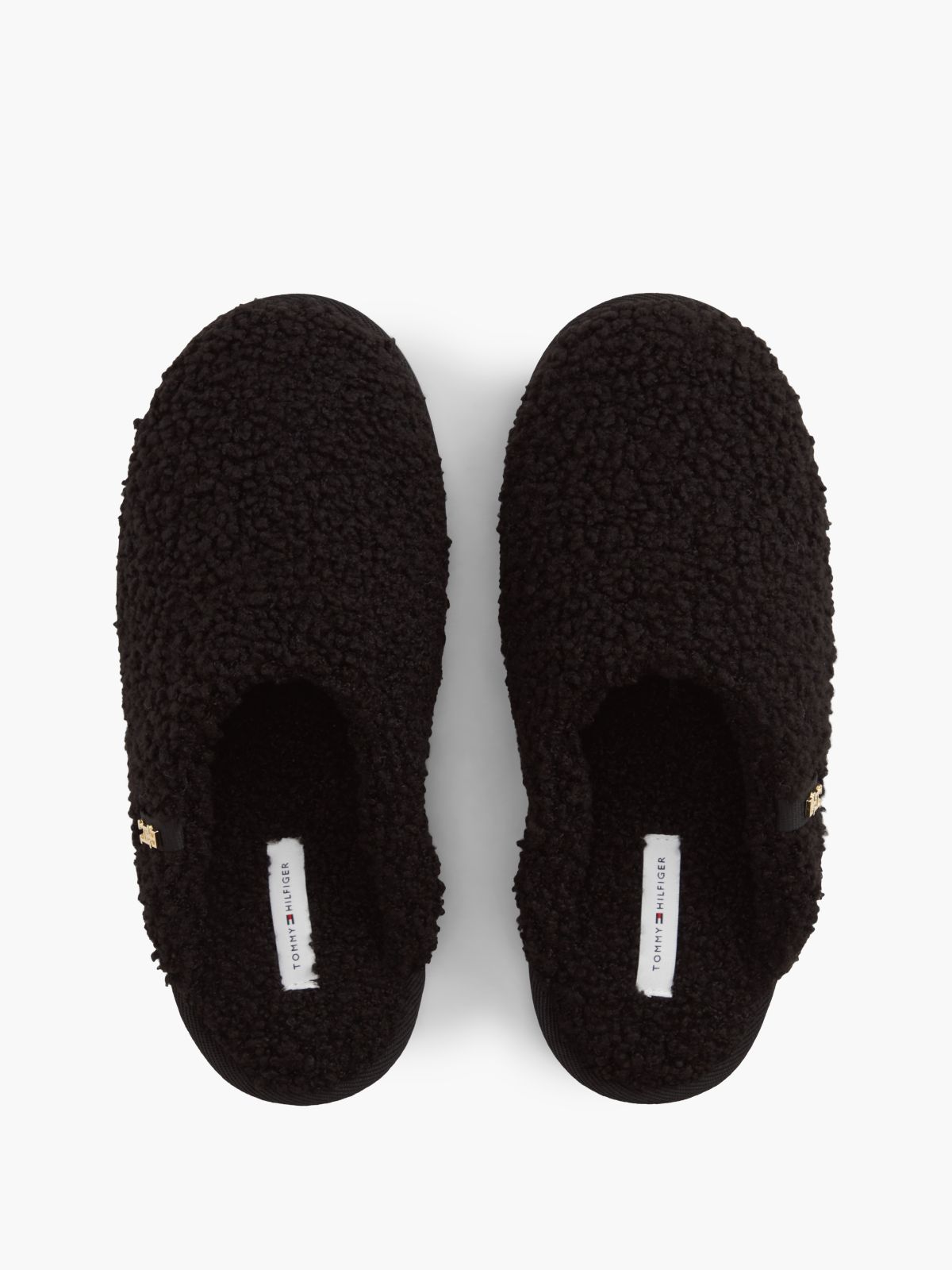 TH Monogram Faux Fur Slippers — Black