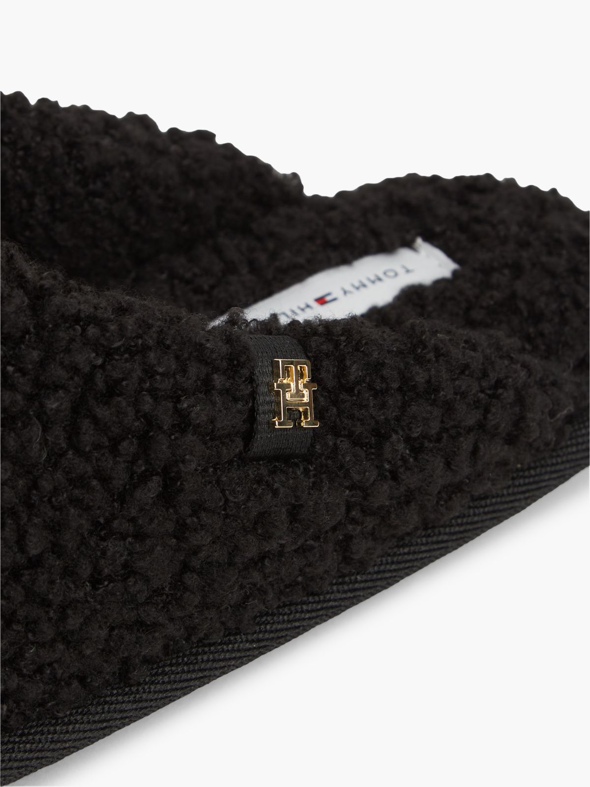 TH Monogram Faux Fur Slippers — Black