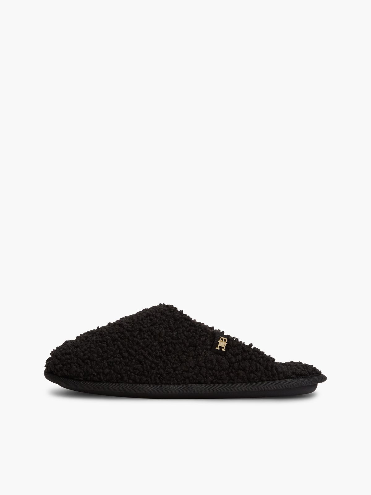 TH Monogram Faux Fur Slippers — Black