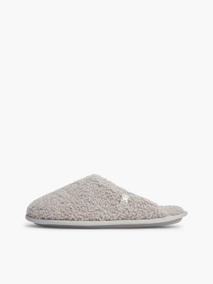 chaussons en fausse fourrure à monogramme th gris pour femmes tommy hilfiger