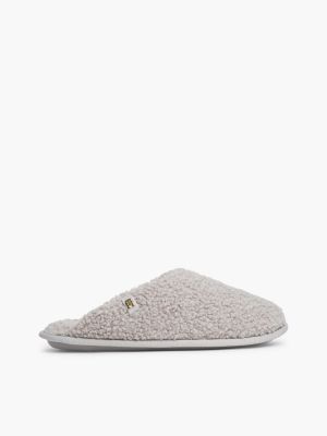 chaussons en fausse fourrure à monogramme th grey pour femmes tommy hilfiger