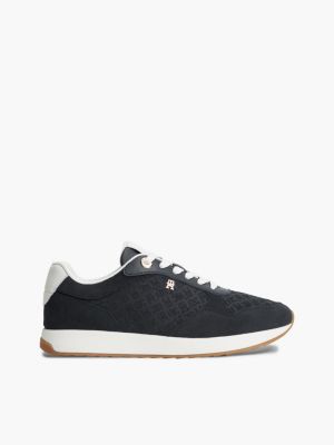 blue veloursleder-sneaker mit th-monogramm-emblem für damen - tommy hilfiger