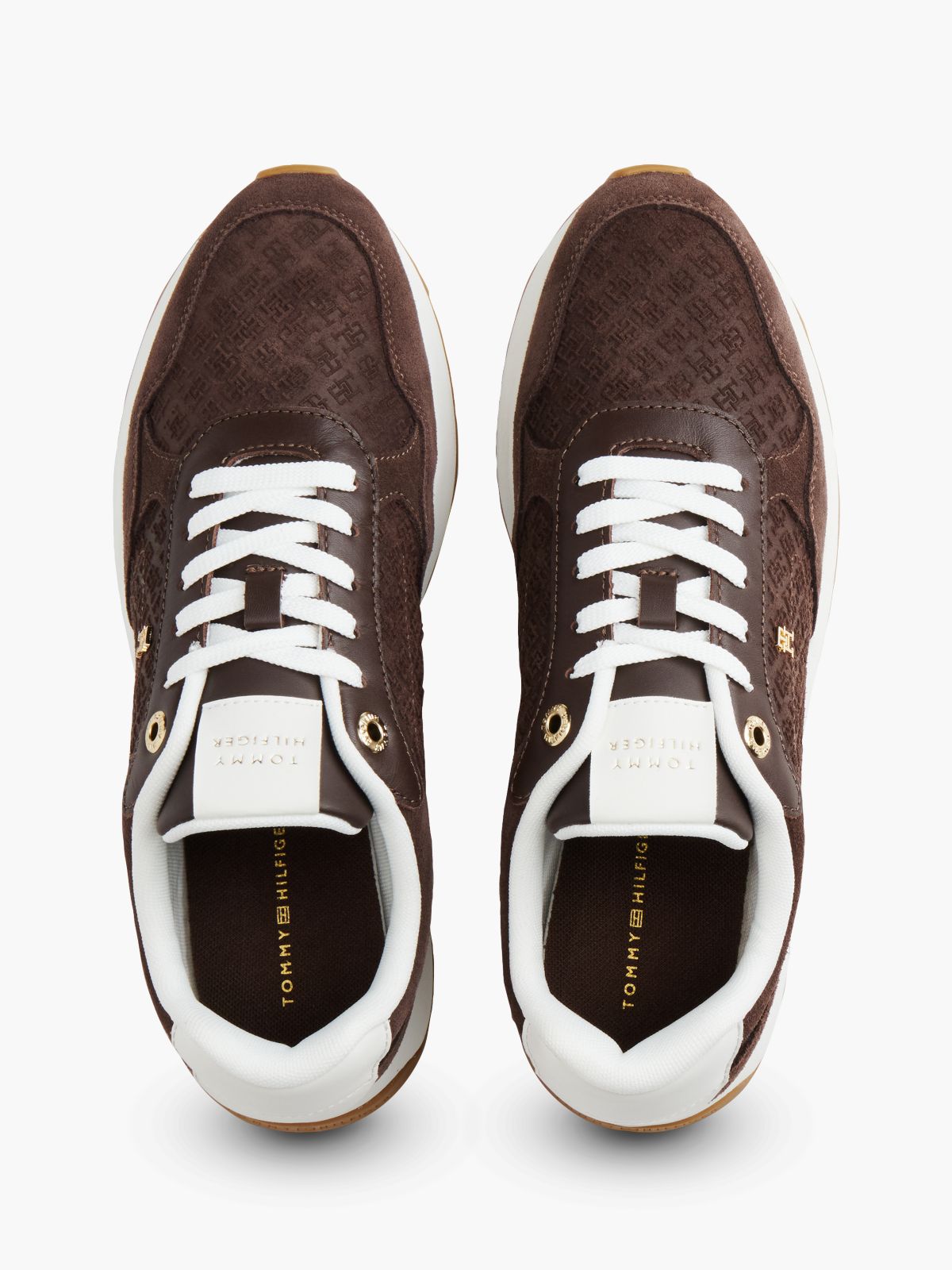 TH Monogram Plaque Suede Trainers — Brown
