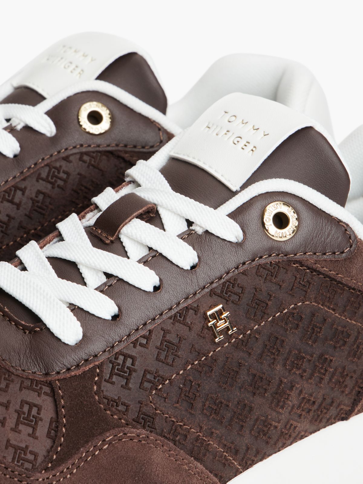 TH Monogram Plaque Suede Trainers — Brown