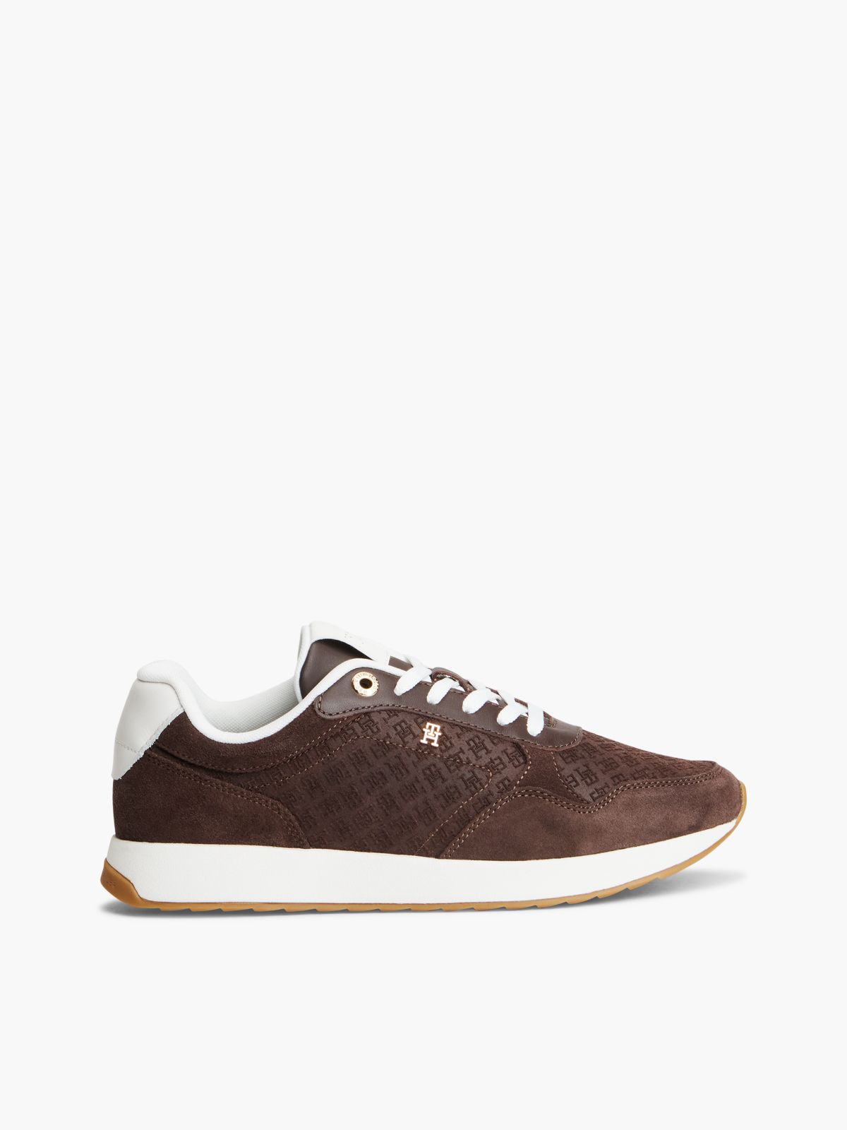 TH Monogram Plaque Suede Trainers — Brown