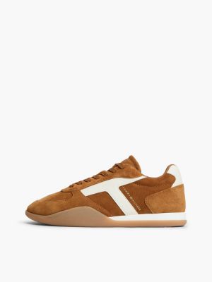 sneakers basse vintage in pelle scamosciata marrone da donne tommy hilfiger