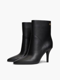 Leather Pointed Toe Heeled Ankle Boots — Black 2