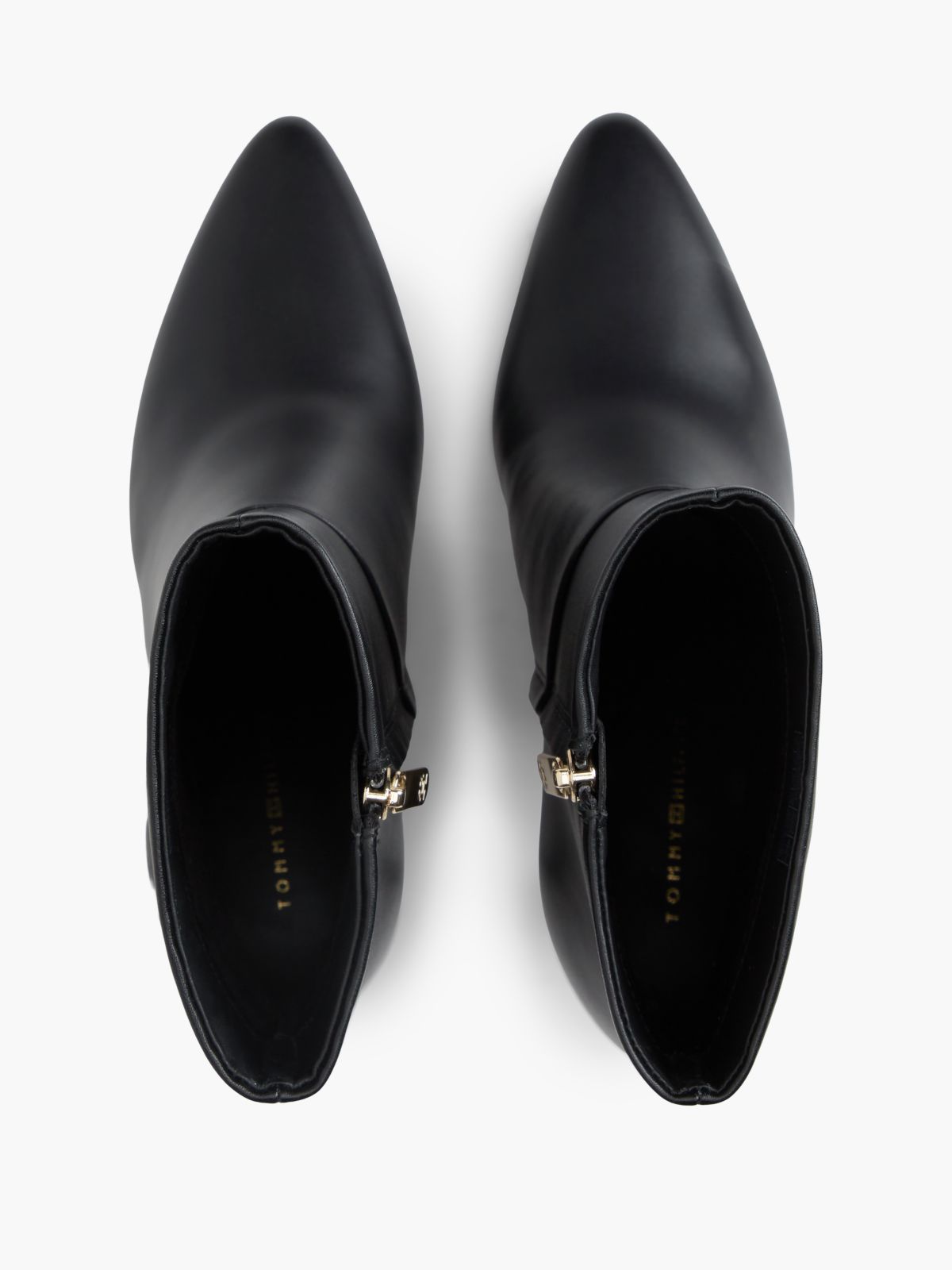 Leather Pointed Toe Heeled Ankle Boots — Black