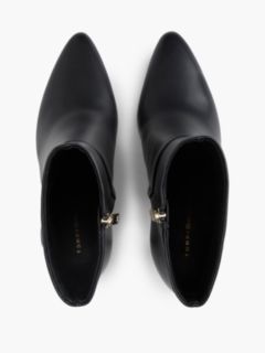 Leather Pointed Toe Heeled Ankle Boots — Black 3