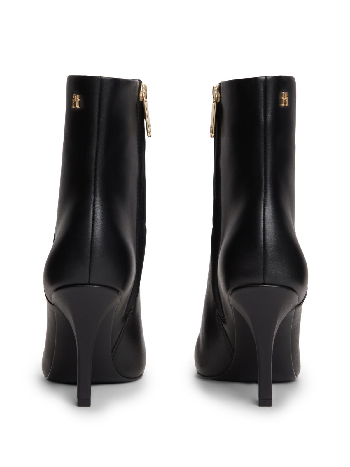 Leather Pointed Toe Heeled Ankle Boots — Black