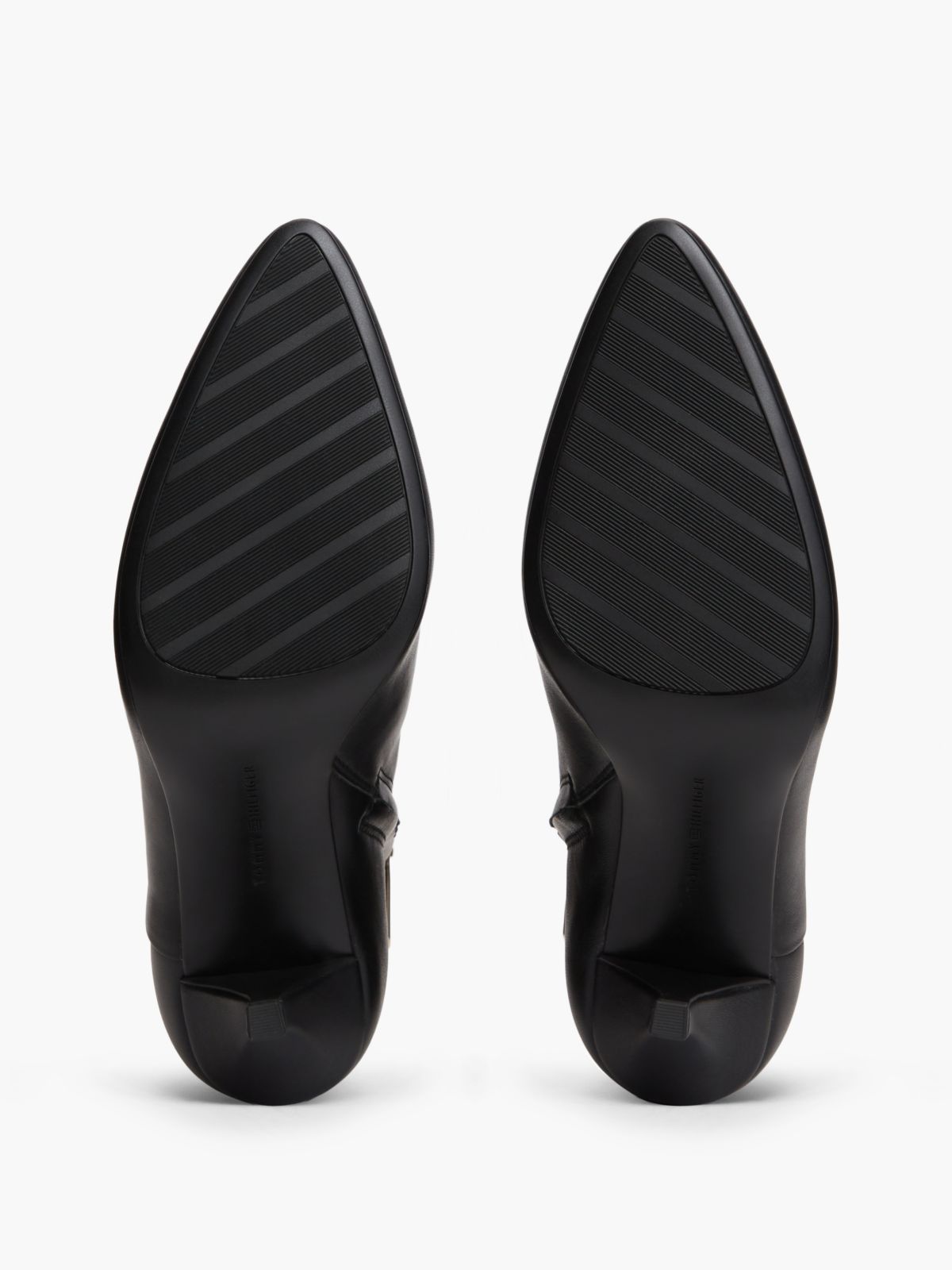 Leather Pointed Toe Heeled Ankle Boots — Black