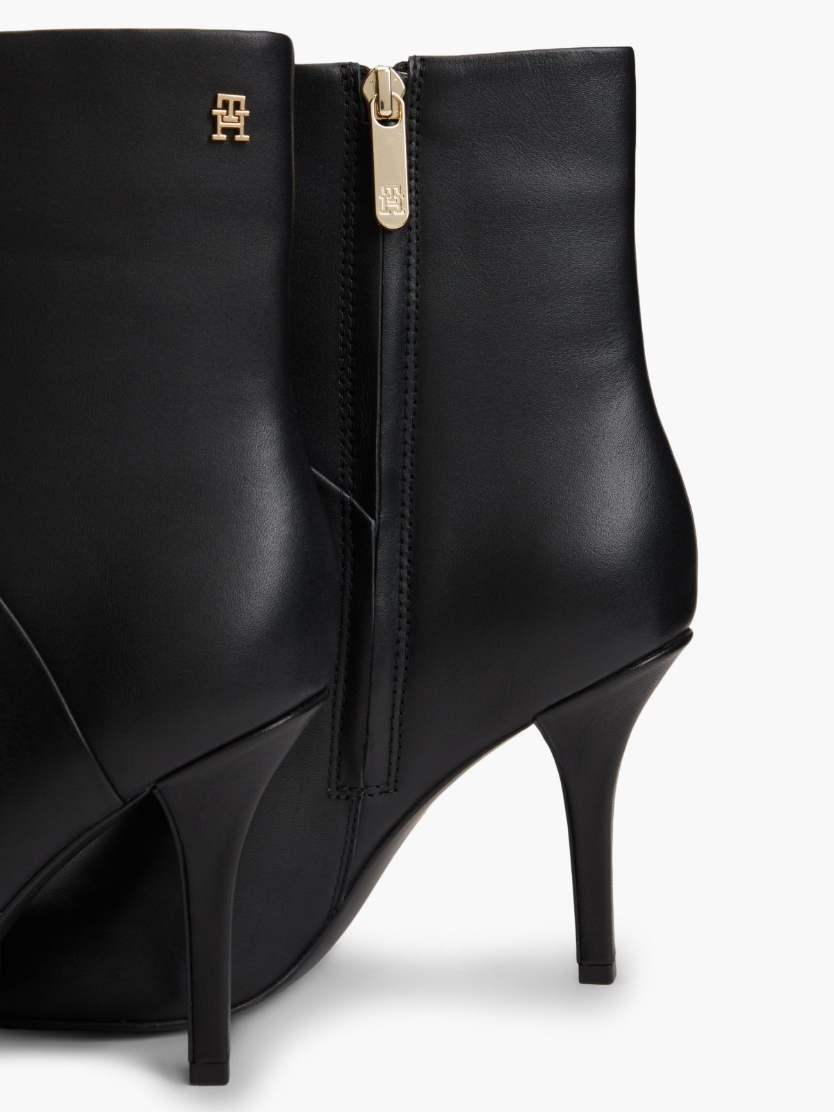 Leather Pointed Toe Heeled Ankle Boots — Black