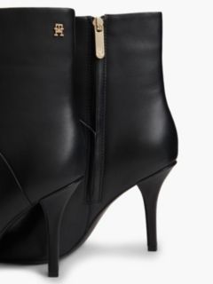 Leather Pointed Toe Heeled Ankle Boots — Black 6