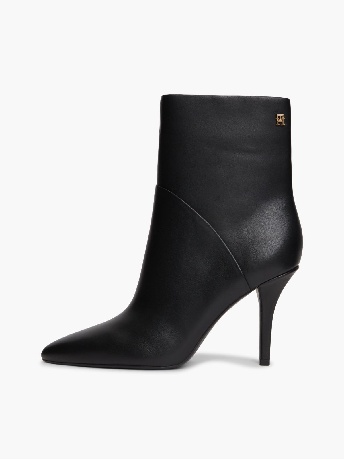 Leather Pointed Toe Heeled Ankle Boots — Black