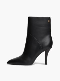 Leather Pointed Toe Heeled Ankle Boots — Black 7