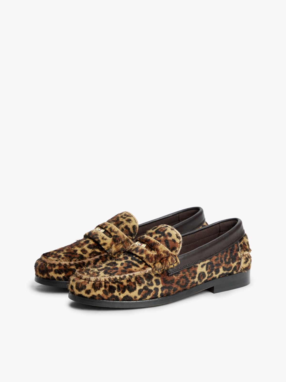 Leather Cheetah Print Penny Loafers — Brown