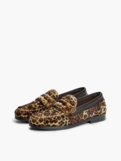 Leather Cheetah Print Penny Loafers — Brown 2