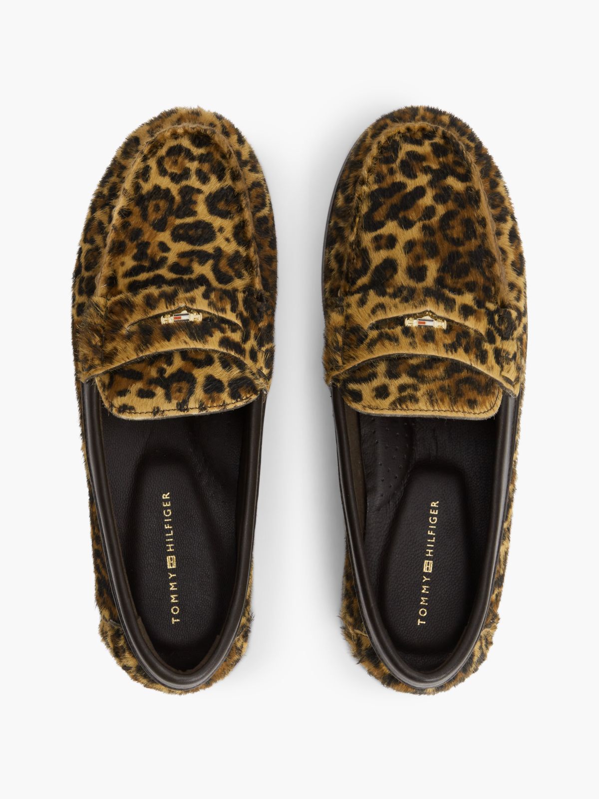 Leather Cheetah Print Penny Loafers — Brown