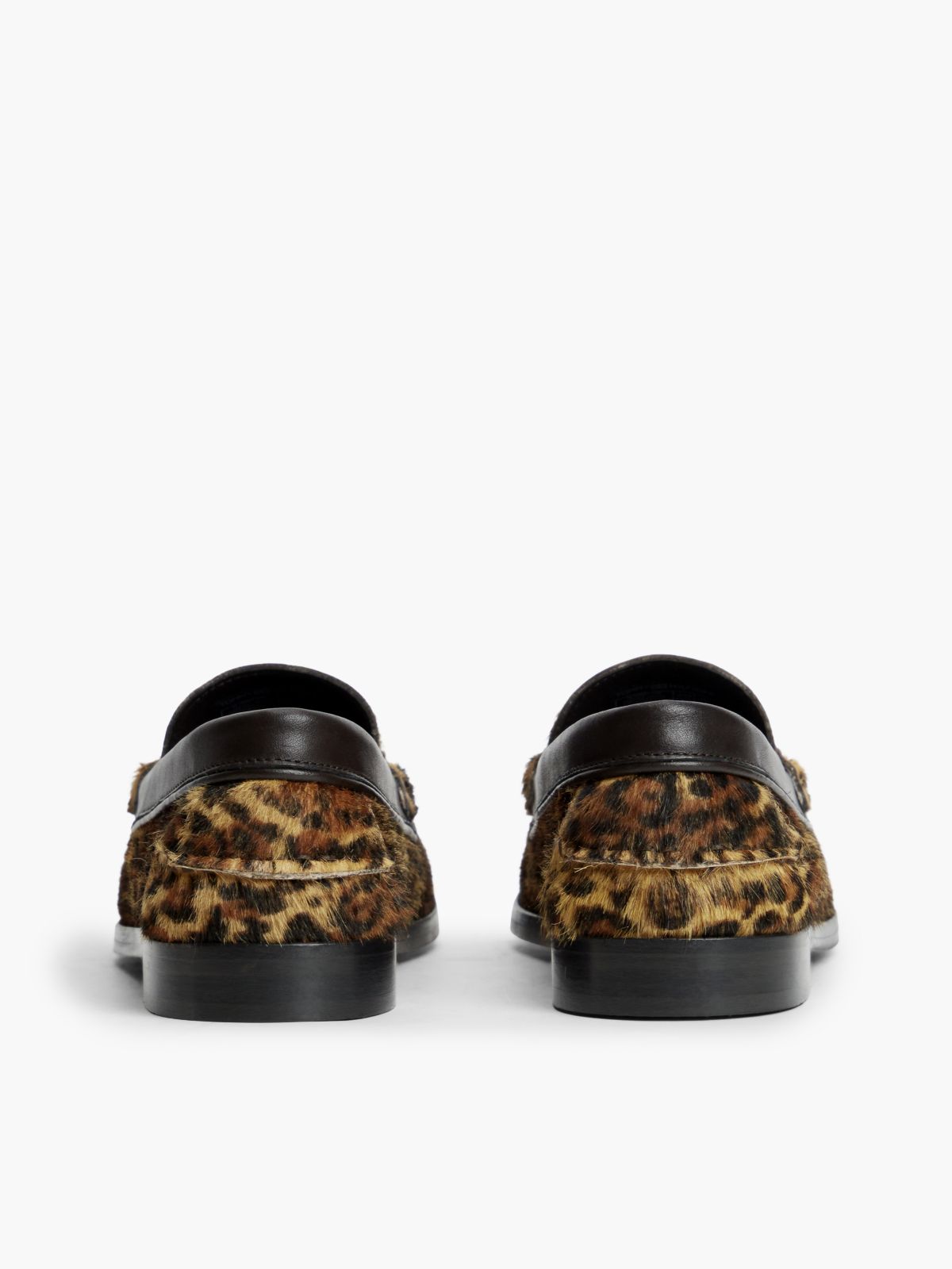 Leather Cheetah Print Penny Loafers — Brown