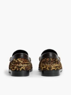Leather Cheetah Print Penny Loafers — Brown 4
