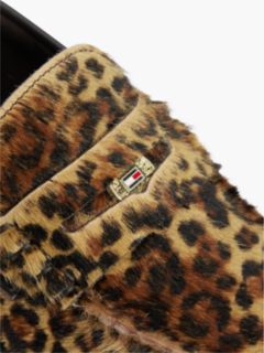 Leather Cheetah Print Penny Loafers — Brown 6
