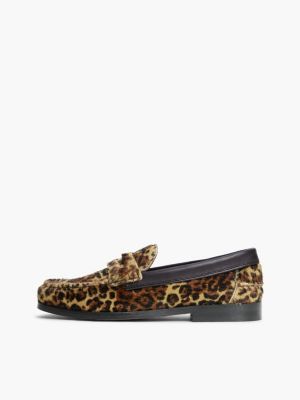 brown leather cheetah print penny loafers for women tommy hilfiger