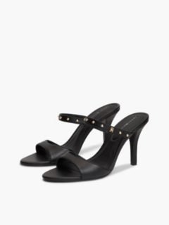 Leather TH Monogram Stud Heeled Sandals — Black 2