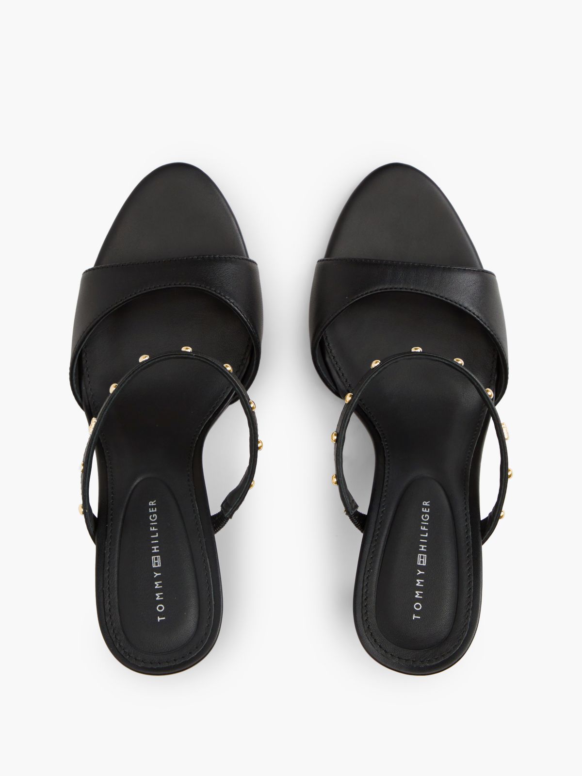 Leather TH Monogram Stud Heeled Sandals — Black