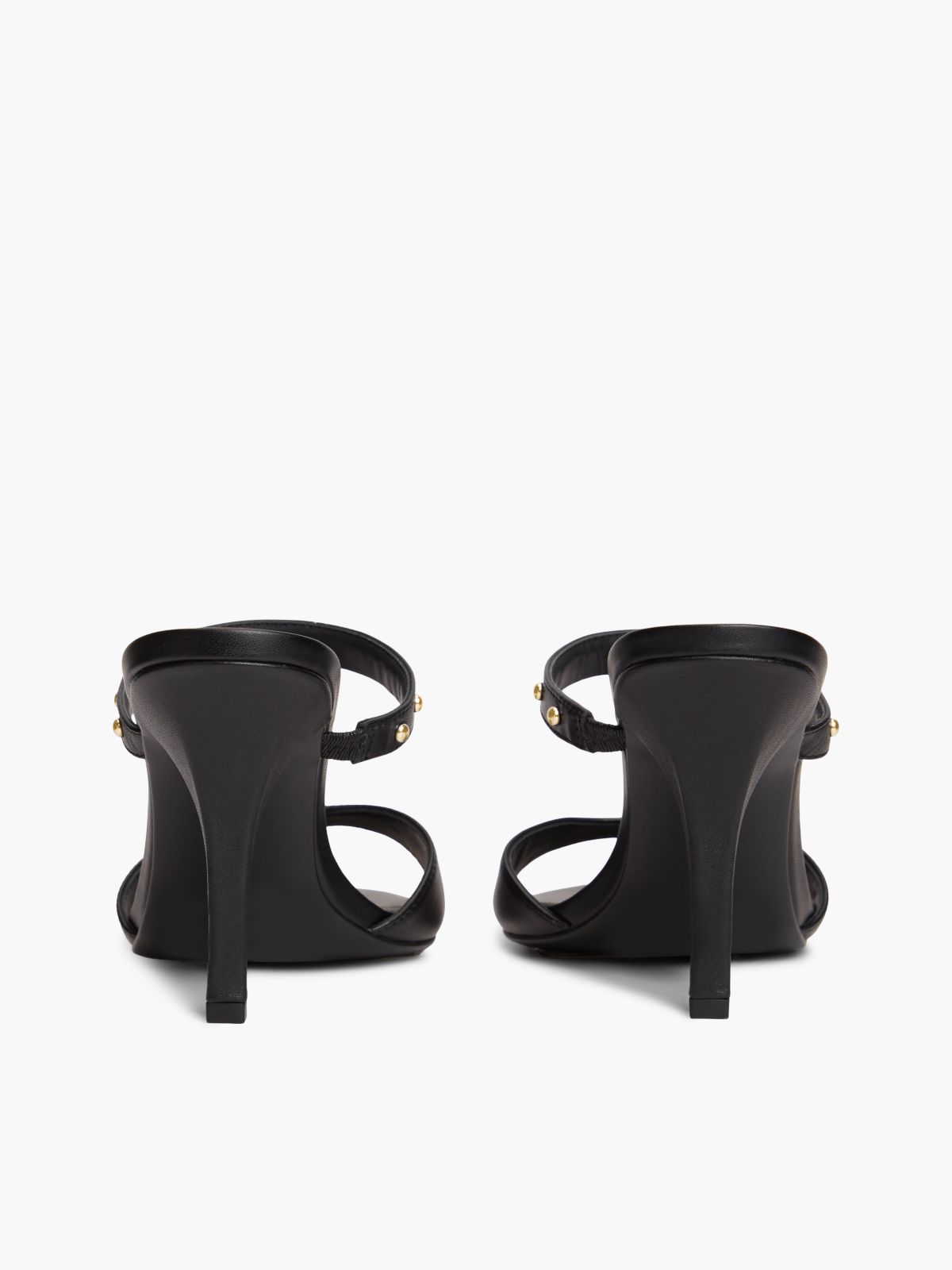 Leather TH Monogram Stud Heeled Sandals — Black
