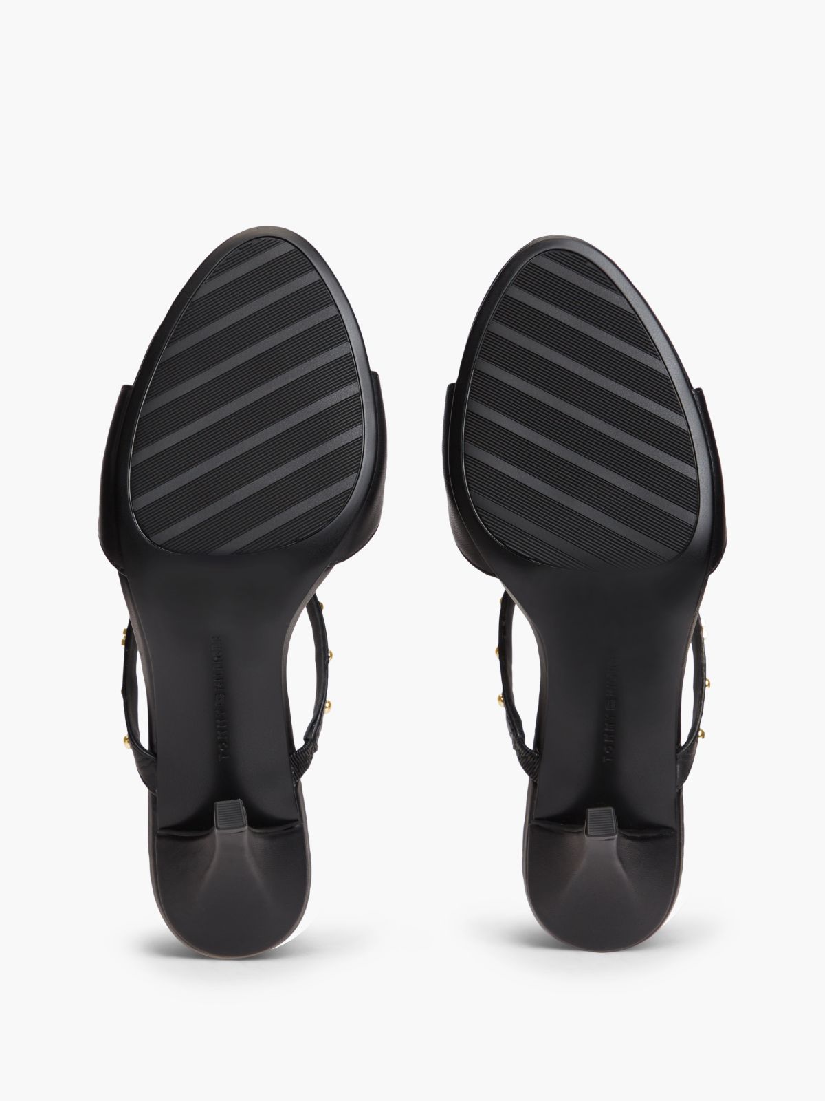 Leather TH Monogram Stud Heeled Sandals — Black