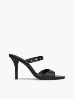 Leather TH Monogram Stud Heeled Sandals — Black 1