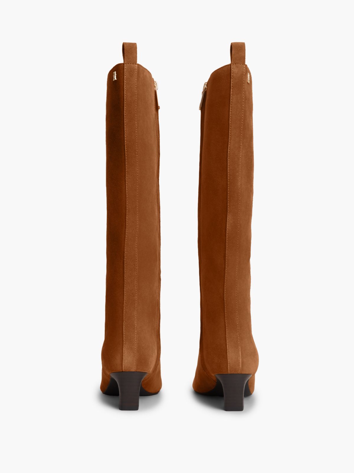 Kitten Heel Suede Knee-High Boots — Brown