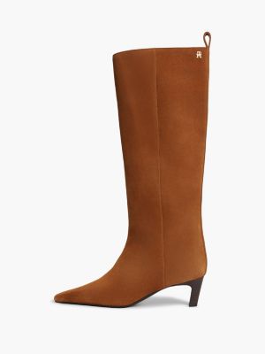 stivali al ginocchio in pelle scamosciata marrone da donne tommy hilfiger