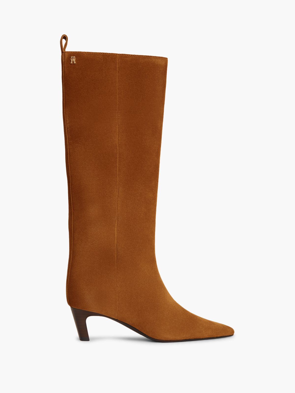 Kitten Heel Suede Knee-High Boots — Brown