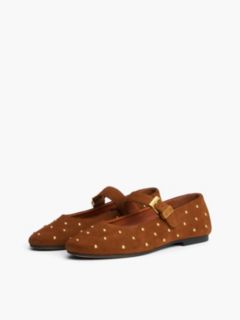 Suede Stud Buckle Mary Jane Ballerinas — Brown 2