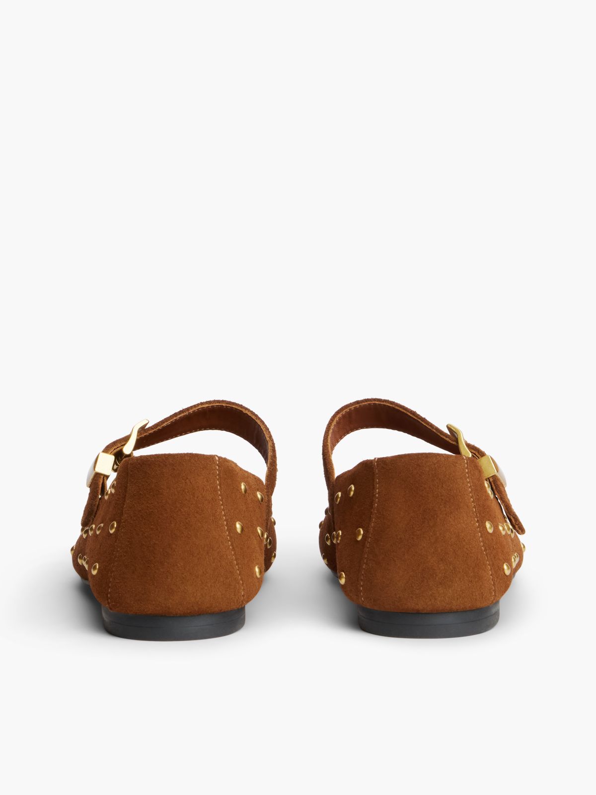 Suede Stud Buckle Mary Jane Ballerinas — Brown