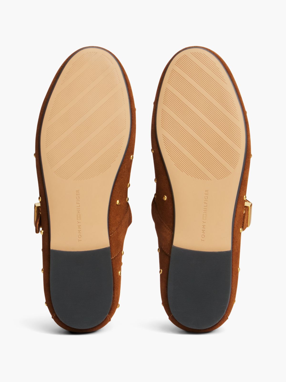Suede Stud Buckle Mary Jane Ballerinas — Brown