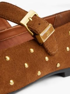 Suede Stud Buckle Mary Jane Ballerinas — Brown 6