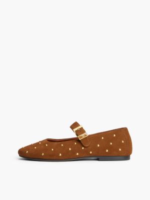 braun mary jane-ballerinas aus veloursleder mit nieten für damen - tommy hilfiger