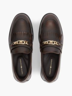 Leather Chain Horsebit Fringe Loafers — Brown 3