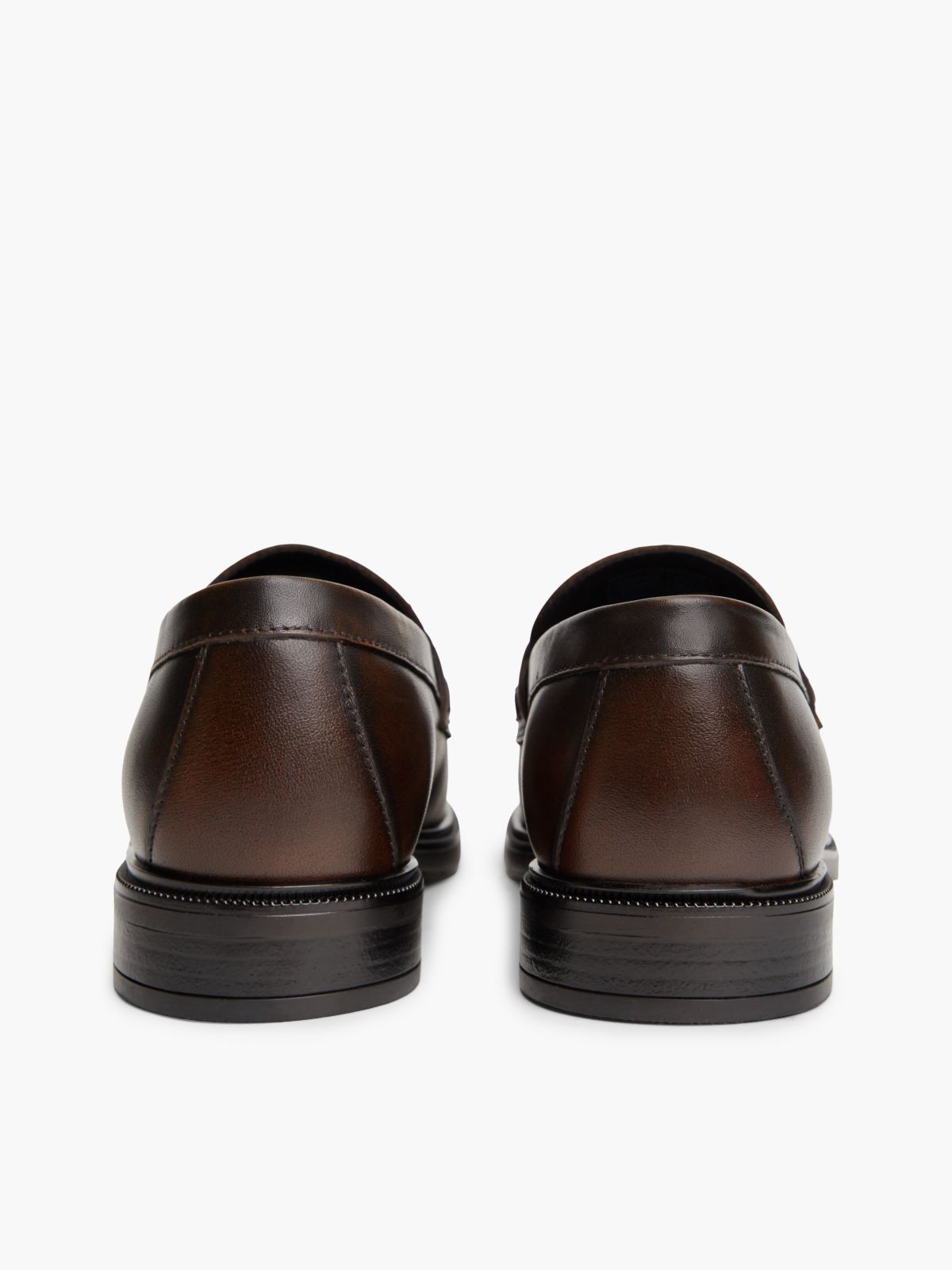 Leather Chain Horsebit Fringe Loafers — Brown