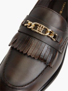 Leather Chain Horsebit Fringe Loafers — Brown 6