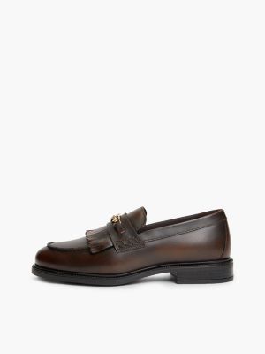 brown leather chain horsebit fringe loafers for women tommy hilfiger
