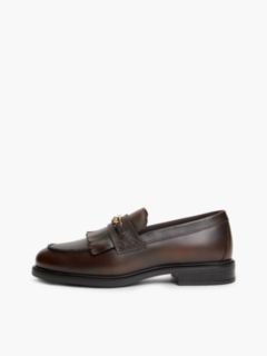 Leather Chain Horsebit Fringe Loafers — Brown 7