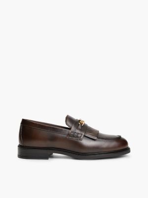 brown leather chain horsebit fringe loafers for women tommy hilfiger