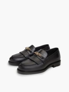 Leather Chain Horsebit Fringe Loafers — Black 2