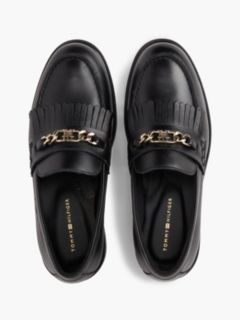 Leather Chain Horsebit Fringe Loafers — Black 3