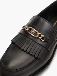 Leather Chain Horsebit Fringe Loafers — Black 6